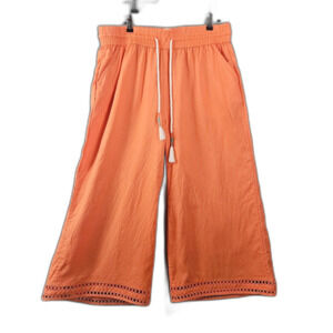 Joie Linen Wide Leg Pants Sz XL Beach Resort Sherbert Orange Lace Hem Pockets